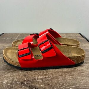 Women's Arizona Birko-Flor Red Patent Casual Sandals Size 40 US 9